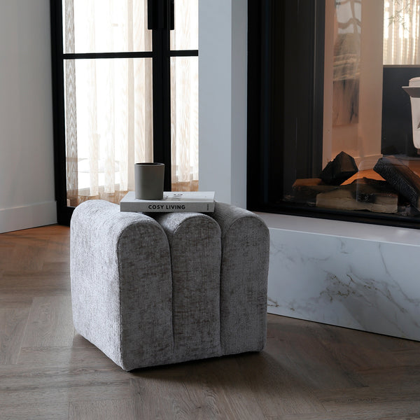 Vtwonen DÉJA Living Poef Lavia - Taupe - Stof - 45x45x40cm