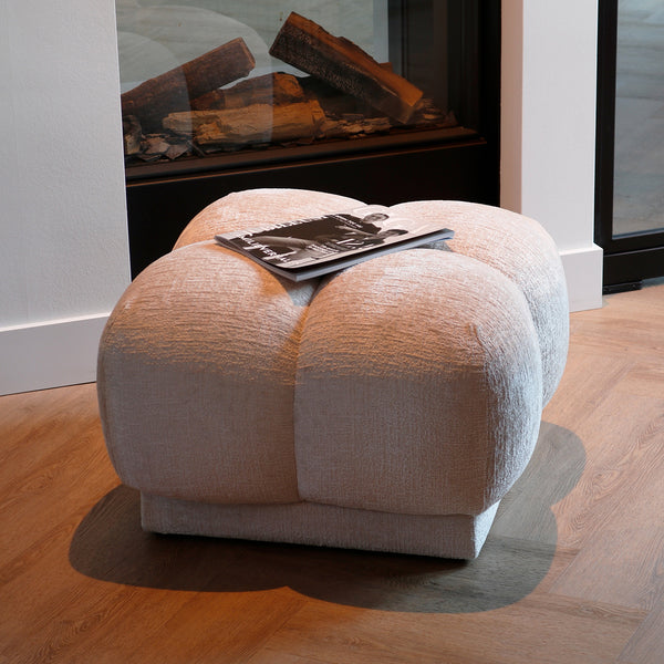 Vtwonen DÉJA Living Poef Timéo - Beige - Stof - 64x64x41cm