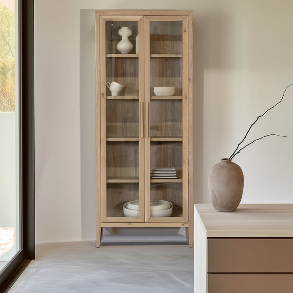 Vtwonen DÉJA Living Vitrinekast Camille - Naturel - Eikenhout - 97x37x200cm