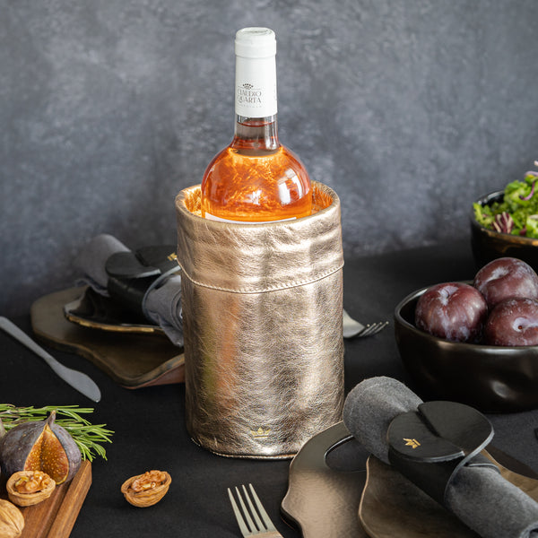 Vtwonen Dutchdeluxes Luxe Wijnkoeler - Volnerf Leer - 18 5 X 12 Cm - Anti-slip - Goud