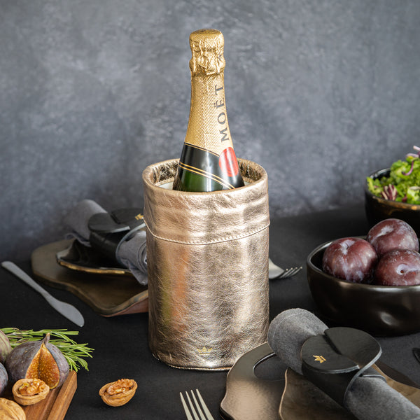 vtwonen Dutchdeluxes Luxe Wijnkoeler - Volnerf leer - 18 5 x 12 cm - Anti-slip - Goud