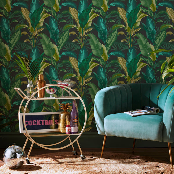 Vtwonen Envy Vliesbehang Leaf It Out Midnight Zwart/groen 10mx52cm