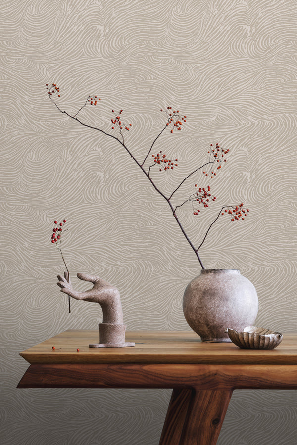 Vtwonen ESTAhome Behang 3d Golvende Lijnen Taupe - 50 X 900 Cm - 139661