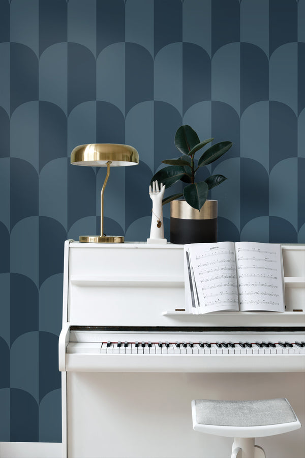 Vtwonen ESTAhome Behang Art Deco Bogen Vergrijsd Donker Blauw - 50 X 900 Cm - 139996