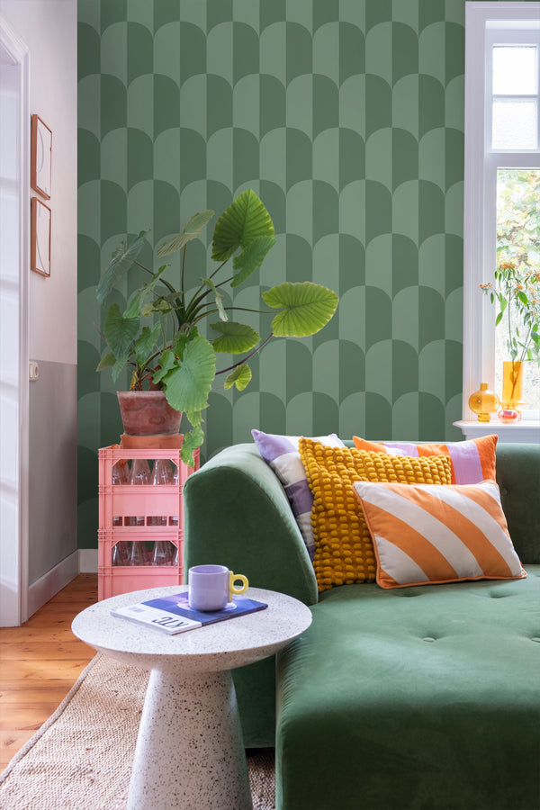 Vtwonen ESTAhome Behang Art Deco Bogen Vergrijsd Zeegroen - 50 X 900 Cm - 139995