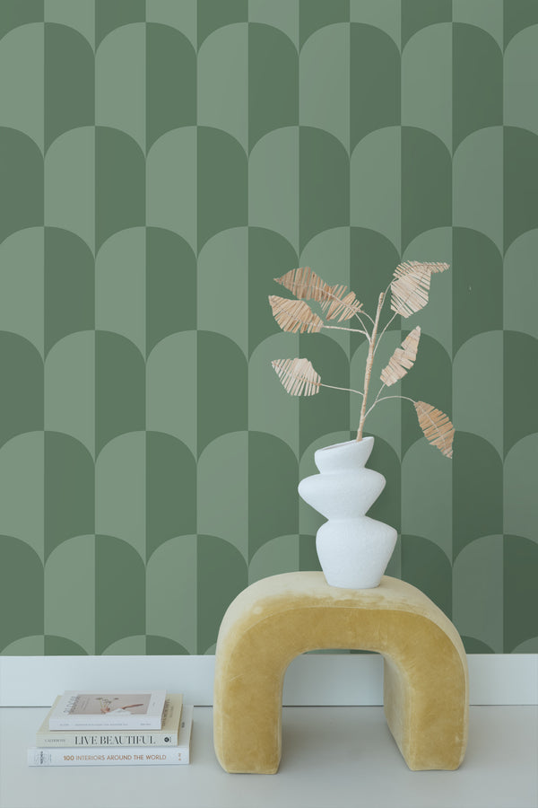 Vtwonen ESTAhome Behang Art Deco Bogen Vergrijsd Zeegroen - 50 X 900 Cm - 139995