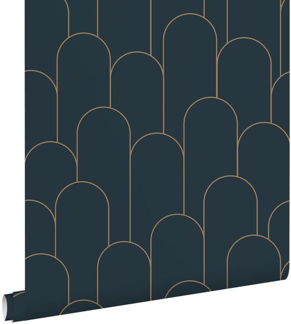 vtwonen ESTAhome behang art deco motief donkerblauw en goud - 50 x 900 cm - 139657