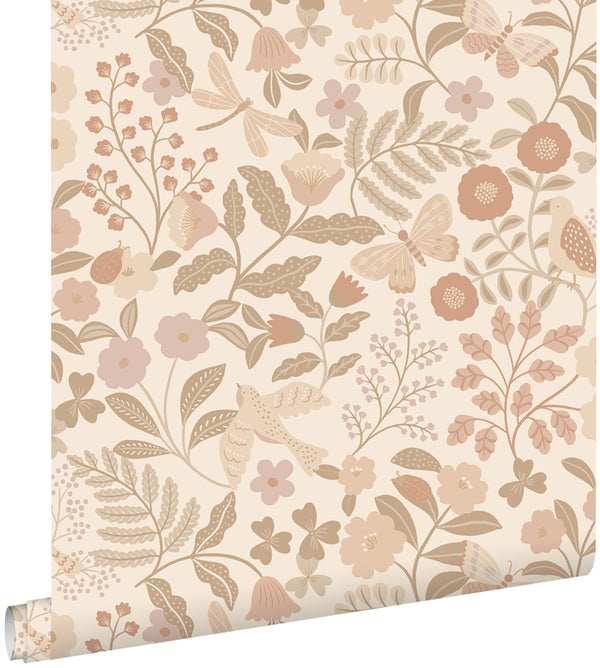 vtwonen ESTAhome behang bloemen en vogels beige en zacht roze - 0.53 x 10.05 m - 139868