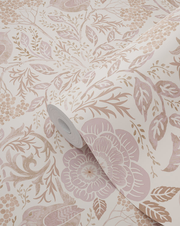 Vtwonen ESTAhome Behang Bloemen En Vogels Zand Beige En Lila Paars - 0.53 X 10.05 M - 139829