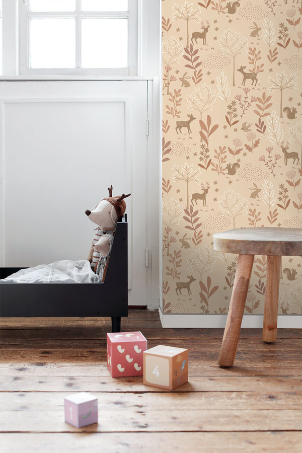 Vtwonen ESTAhome Behang Bos Met Bosdieren Licht Terracotta - 50 X 900 Cm - 131229