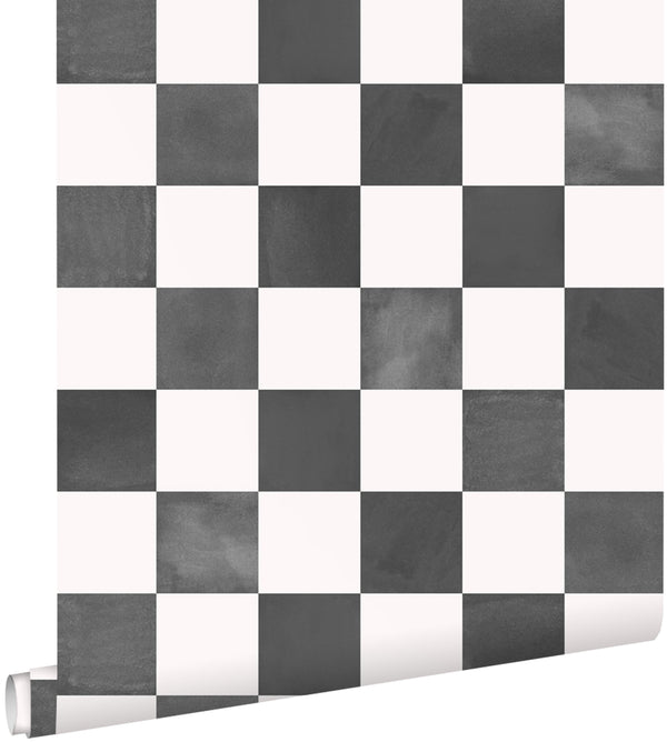 vtwonen ESTAhome behang geblokt motief zwart wit - 50 x 900 cm - 131285