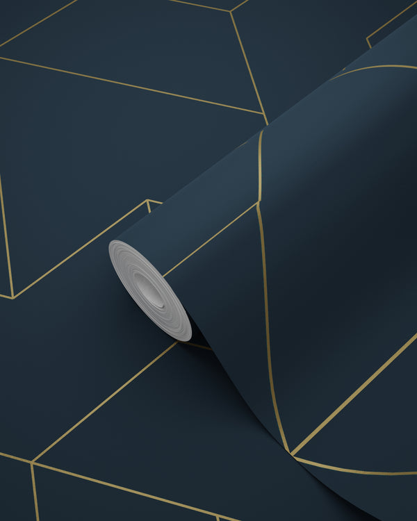 Vtwonen ESTAhome Behang Grafische Lijnen Donkerblauw En Goud - 50 X 900 Cm - 139946