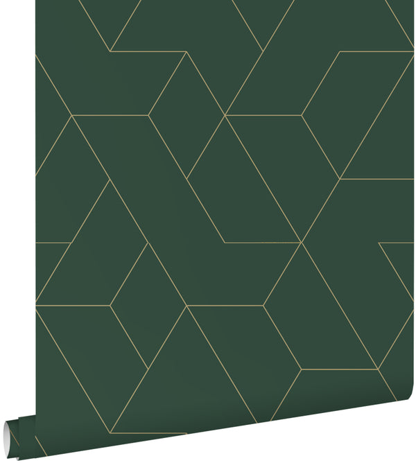 vtwonen ESTAhome behang grafische lijnen groen en goud - 50 x 900 cm - 139948