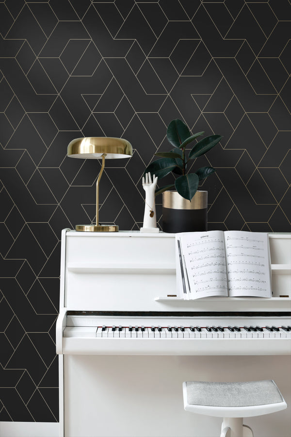 Vtwonen ESTAhome Behang Grafische Lijnen Zwart En Goud - 50 X 900 Cm - 139945