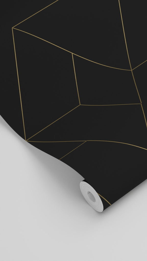 Vtwonen ESTAhome Behang Grafische Lijnen Zwart En Goud - 50 X 900 Cm - 139945