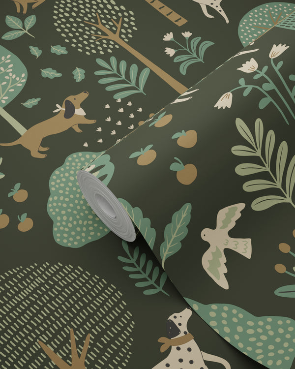 Vtwonen ESTAhome Behang Honden Donkergroen - 50 X 900 Cm - 139713