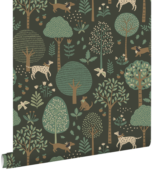vtwonen ESTAhome behang honden donkergroen - 50 x 900 cm - 139713