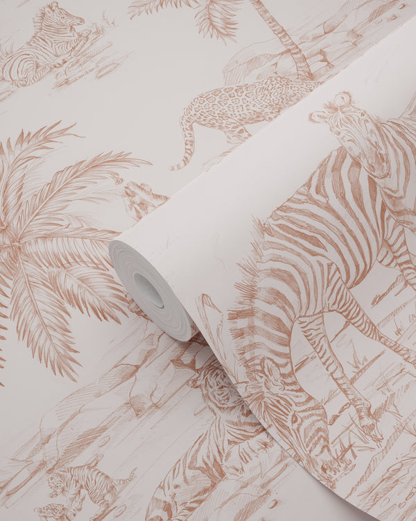 Vtwonen ESTAhome Behang Jungle Dieren Terracotta Roze - 0 53 X 10 05 M - 139348