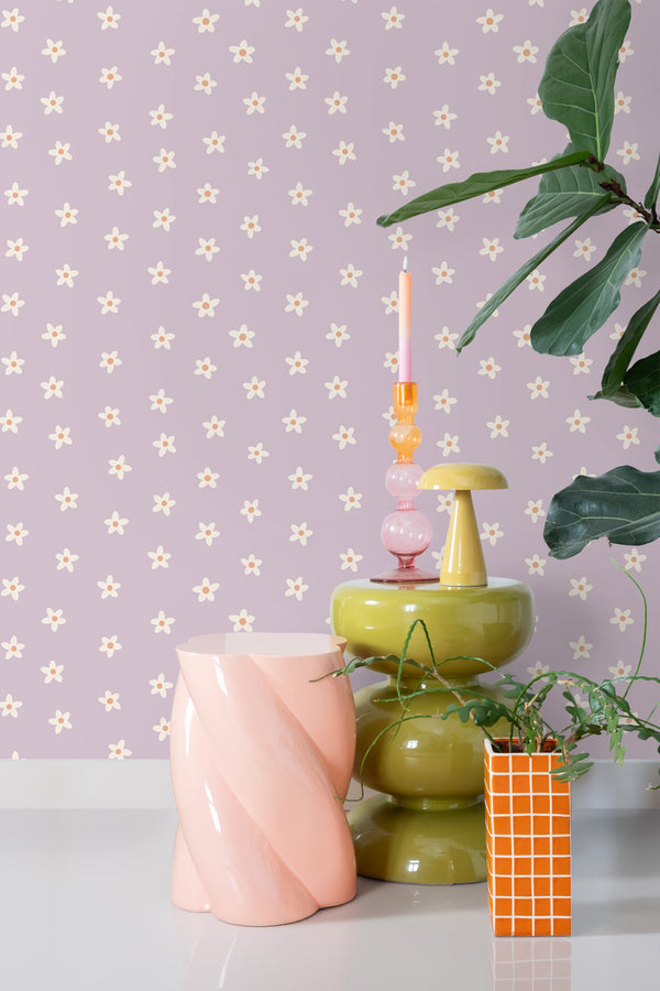 Vtwonen ESTAhome Behang Madeliefjes Lila Paars - 50 X 900 Cm - 131114