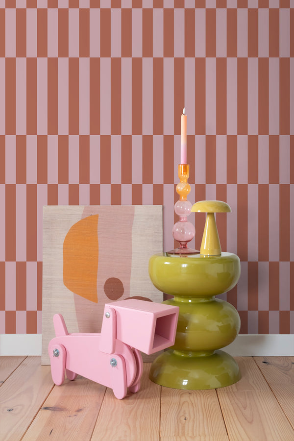 Vtwonen ESTAhome Behang Strepen Terracotta En Oudroze - 50 X 900 Cm - 131216