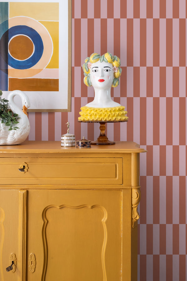 Vtwonen ESTAhome Behang Strepen Terracotta En Oudroze - 50 X 900 Cm - 131216