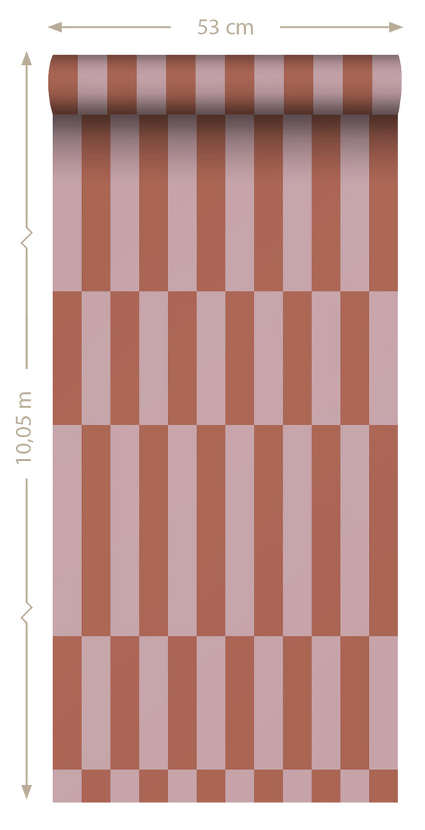 Vtwonen ESTAhome Behang Strepen Terracotta En Oudroze - 50 X 900 Cm - 131216