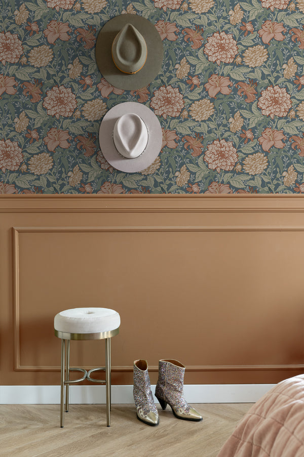 Vtwonen ESTAhome Behang Vintage Bloemen Vergrijsd Blauw - 0.53 X 10.05 M - 139642