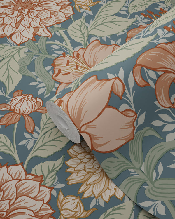 Vtwonen ESTAhome Behang Vintage Bloemen Vergrijsd Blauw - 0.53 X 10.05 M - 139642