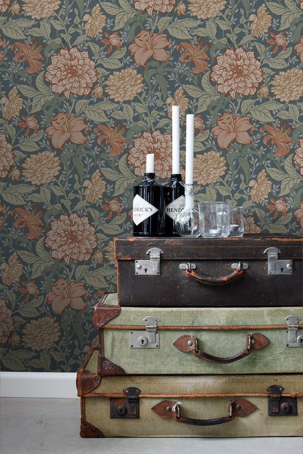 Vtwonen ESTAhome Behang Vintage Bloemen Vergrijsd Blauw - 0.53 X 10.05 M - 139642