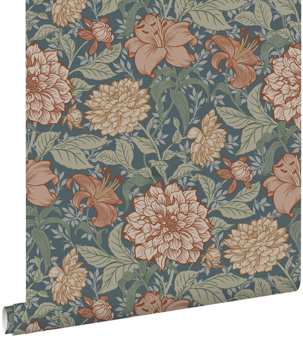 vtwonen ESTAhome behang vintage bloemen vergrijsd blauw - 0.53 x 10.05 m - 139642