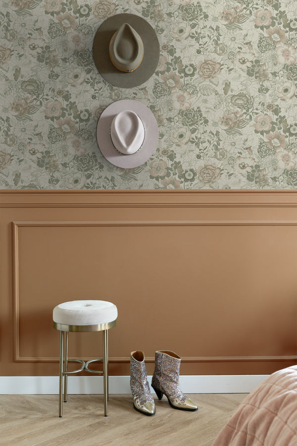 Vtwonen ESTAhome Behang Vintage Bloemen Vergrijsd Groen - 50 X 900 Cm - 139765