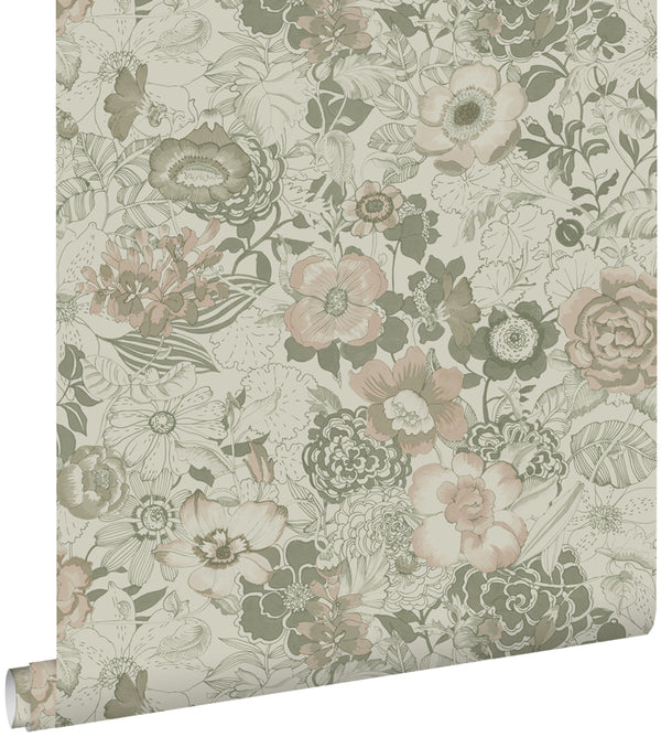 vtwonen ESTAhome behang vintage bloemen vergrijsd groen - 50 x 900 cm - 139765