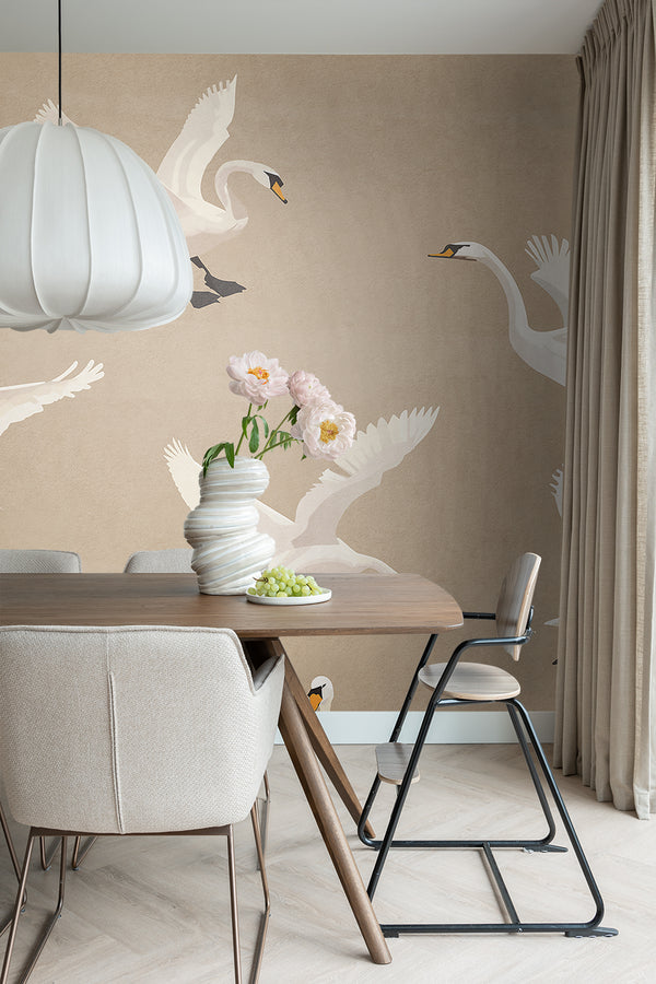 Vtwonen ESTAhome Fotobehang Zwanen Donker Beige En Wit - 3 X 2.79 M - 159419