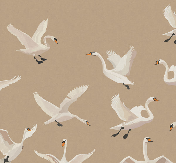 vtwonen ESTAhome fotobehang zwanen donker beige en wit - 3 x 2.79 m - 159419