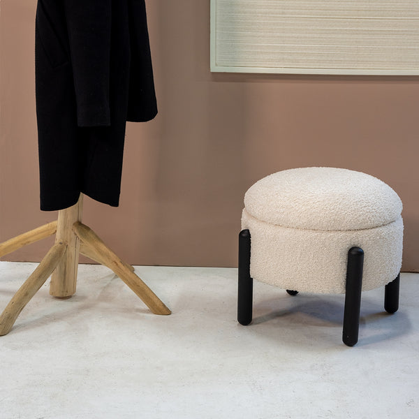 Vtwonen Giga Meubel Poef Charlise - Beige - Stof/Metaal - 45x45x36cm