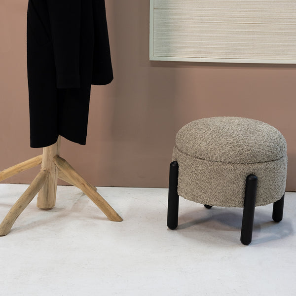 Vtwonen Giga Meubel Poef Charlise - Taupe - Stof/Metaal - 45x45x36cm