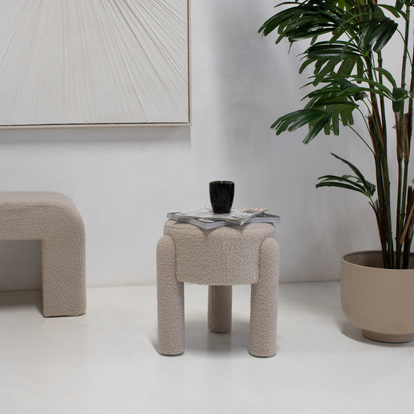 Vtwonen Giga Meubel Poef Yara - Bouclé - Taupe - 44x44x42cm