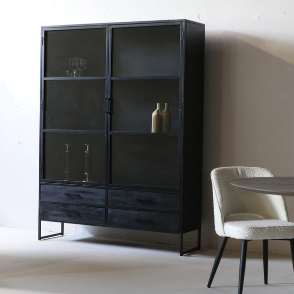 Vtwonen Giga Meubel Vitrinekast Marijn - Glas/Metaal - Zwart - 150x40x200cm