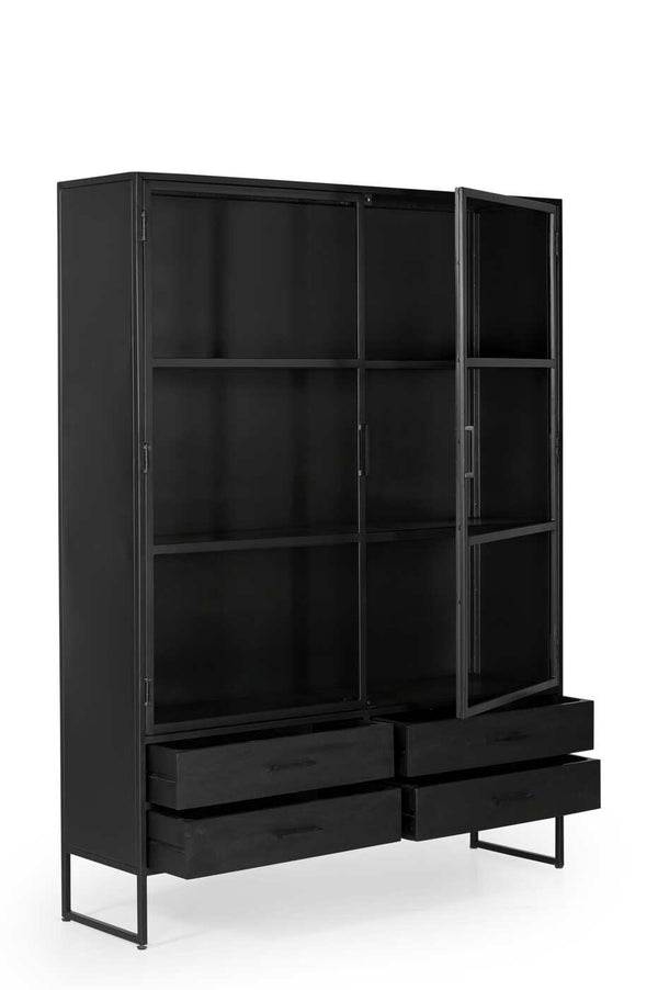 Vtwonen Giga Meubel Vitrinekast Marijn - Glas/Metaal - Zwart - 150x40x200cm