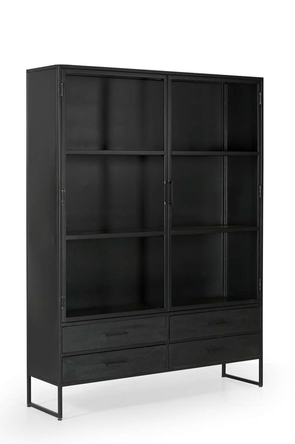 vtwonen Giga Meubel Vitrinekast Marijn - Glas/Metaal - Zwart - 150x40x200cm