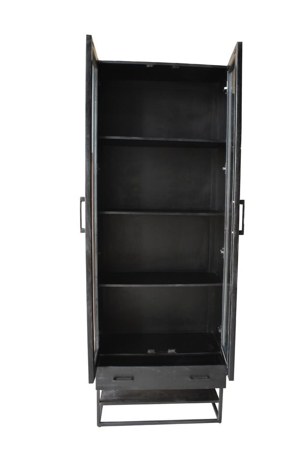 Vtwonen Giga Meubel Vitrinekast Myron - Mangohout - Zwart - 80x40x220cm
