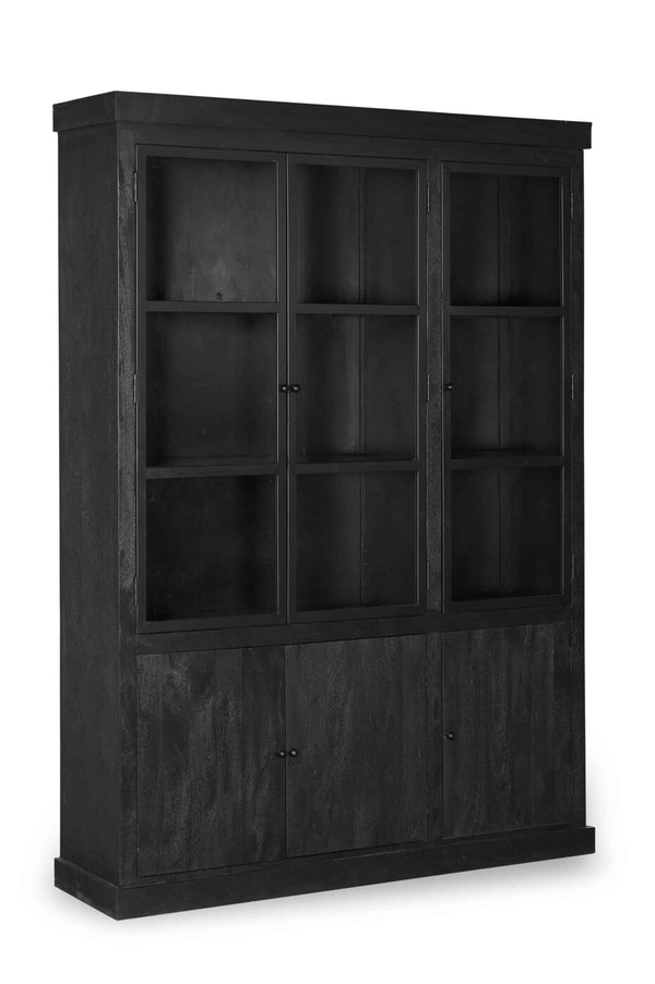 vtwonen Giga Meubel Vitrinekast Rense - Mangohout/Metaal/Glas - Zwart - 160x40x220cm