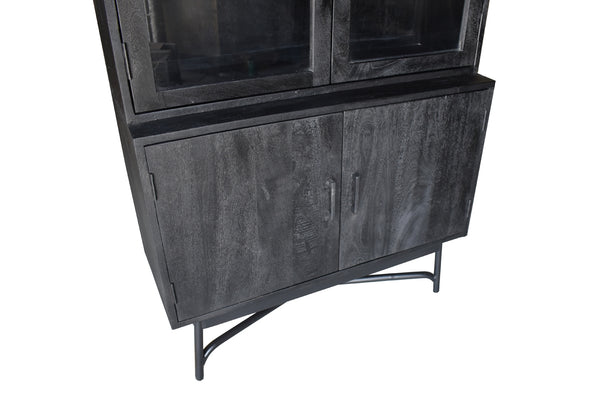 Vtwonen Giga Meubel Vitrinekast Romee - Mangohout - Zwart - 100x38x220cm