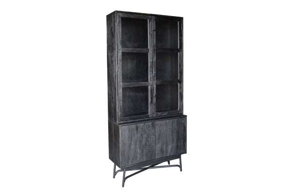 Vtwonen Giga Meubel Vitrinekast Romee - Mangohout - Zwart - 100x38x220cm