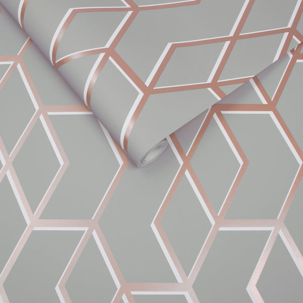 Vtwonen Graham & Brown Vliesbehang Archetype Grey Rose Gold Grijs