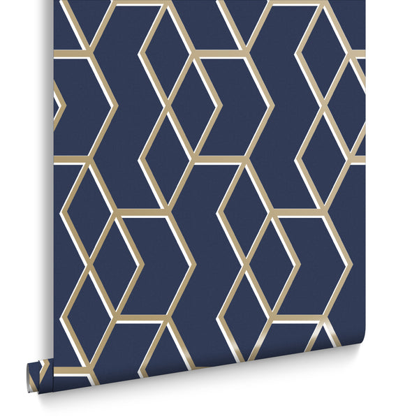 vtwonen Graham & Brown vliesbehang Archetype Navy Gold blauw