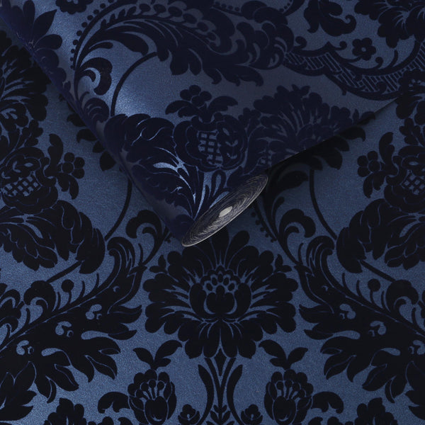 Vtwonen Graham & Brown Vliesbehang Gothic Damask Flock Cobalt Blauw