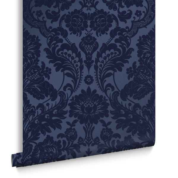 vtwonen Graham & Brown vliesbehang Gothic Damask Flock Cobalt blauw