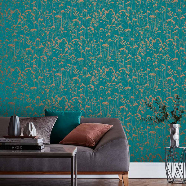 Vtwonen Graham & Brown Vliesbehang Grace Teal Blauwgroen