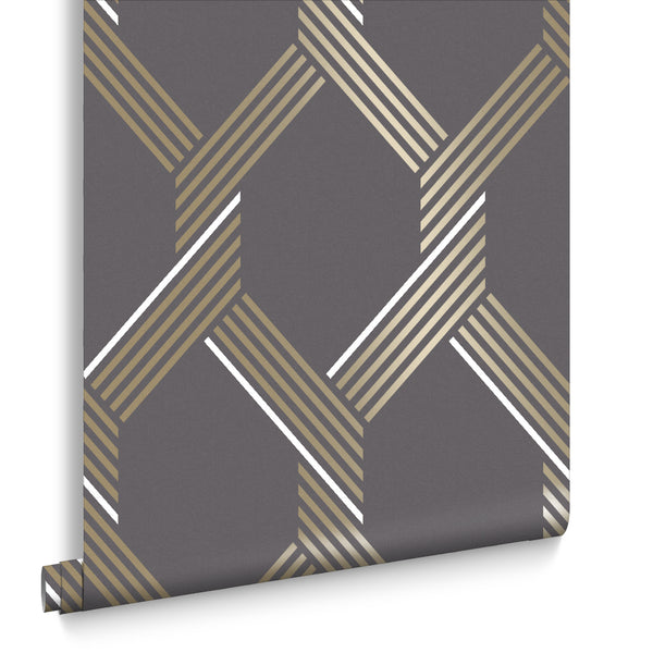 vtwonen Graham & Brown vliesbehang Vector Graphite Gold zwart